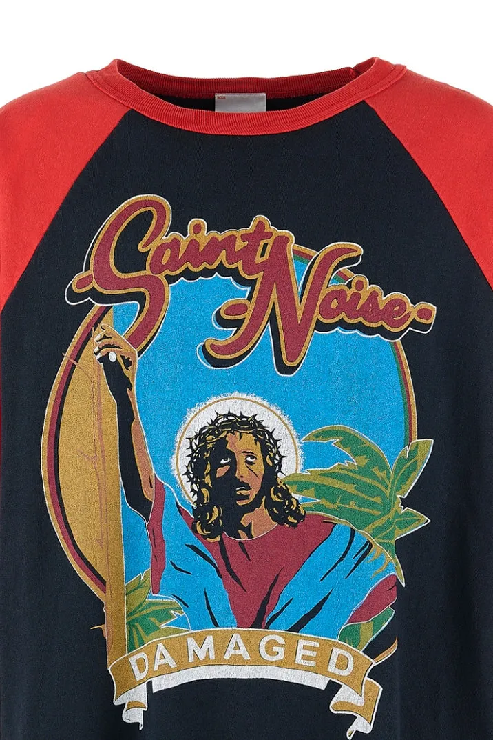 SAINT Mxxxxxx × LASTMAN LM_SS TEE/SNT NOISE/BLK Jesus horn sleeve color block TEE Black and red S-XL LAST MAN co-branded model Customized accessories Completely matched Horn sleeve color block Unlocked design Natural rewinding after washing Unique and handsome Top printing technology Undifferentiated restoration Cylindrical side seam fabric technology Top purchasing level